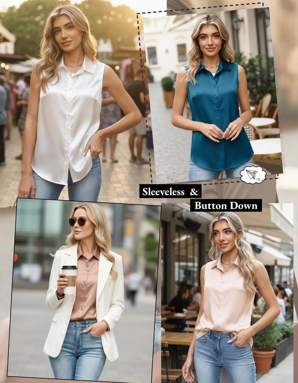 image:imageZeagoo Womens Satin Blouse Sleeveless Silk Tank Tops Button Down ShirtsTeal Blue1