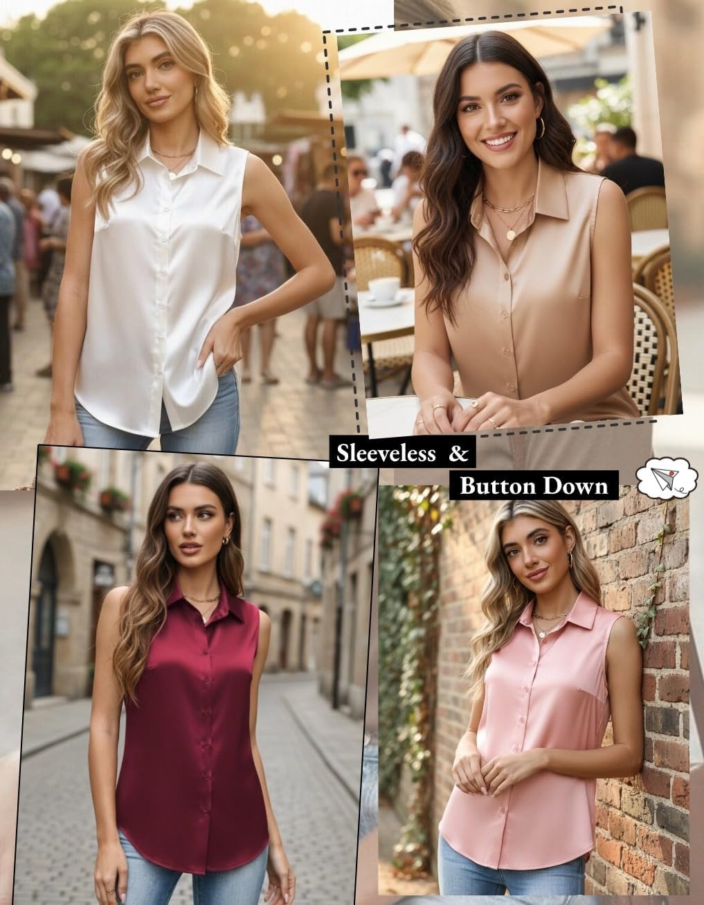 image:imageZeagoo Womens Satin Blouse Sleeveless Silk Tank Tops Button Down ShirtsWine Red