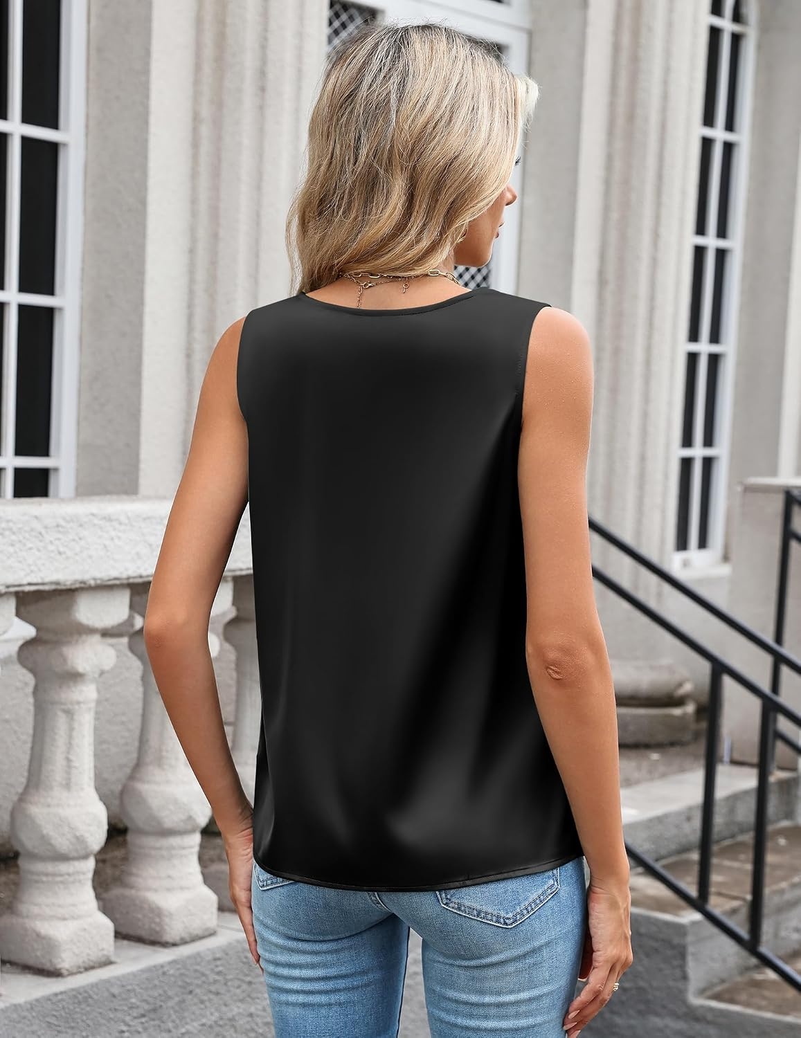 image:imageZeagoo Womens Silk Satin Camisole Tank Tops V Neck Blouses Work ShirtsBlack