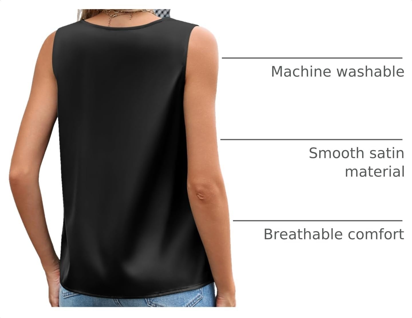 image:imageZeagoo Womens Silk Satin Camisole Tank Tops V Neck Blouses Work ShirtsBlack
