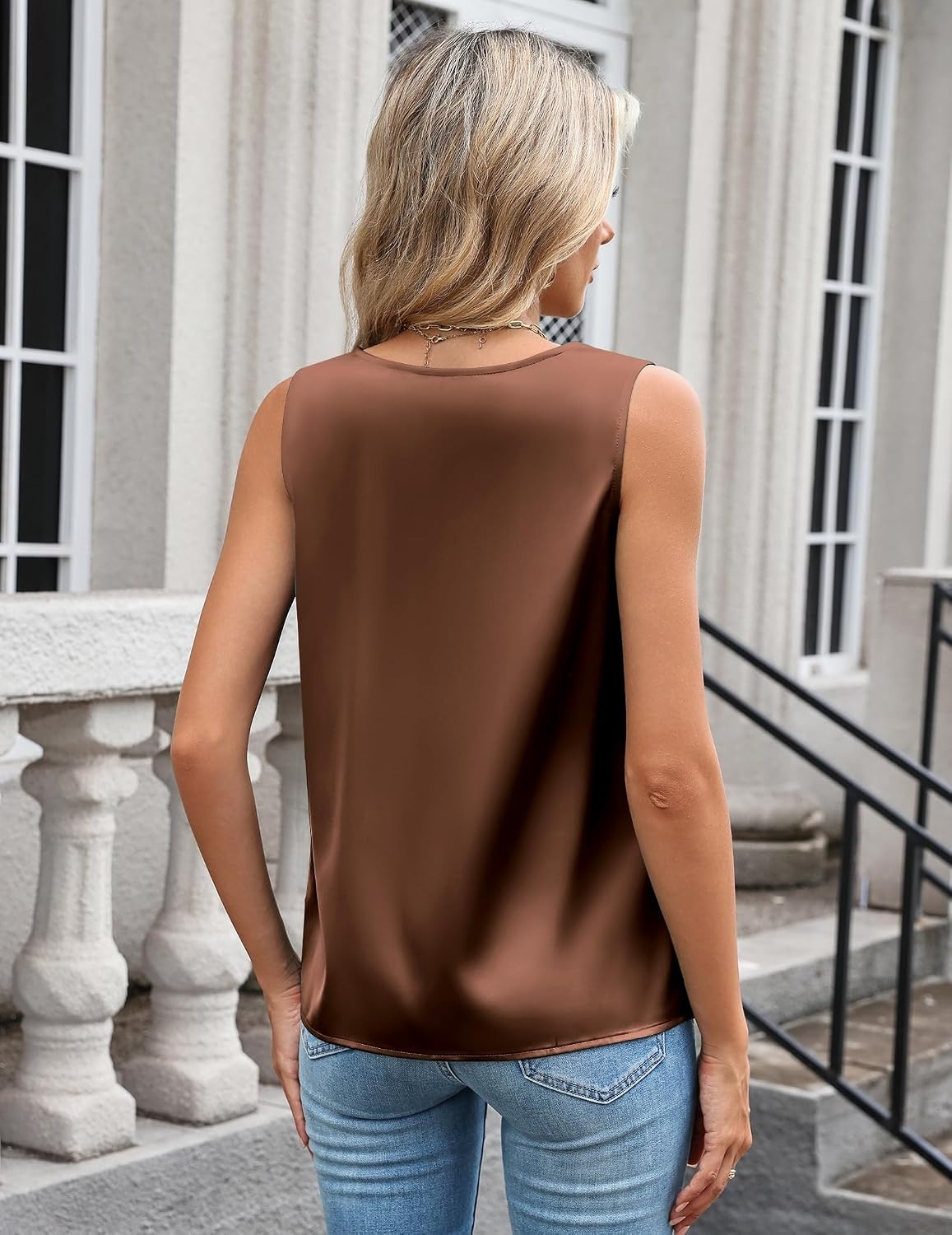 image:imageZeagoo Womens Silk Satin Camisole Tank Tops V Neck Blouses Work ShirtsBrown