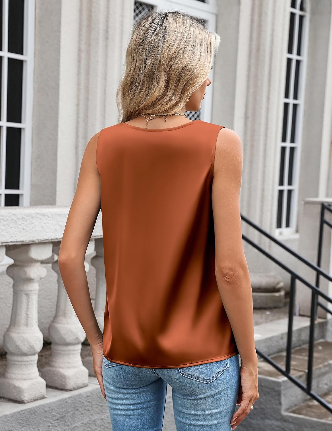 image:imageZeagoo Womens Silk Satin Camisole Tank Tops V Neck Blouses Work ShirtsCaramel