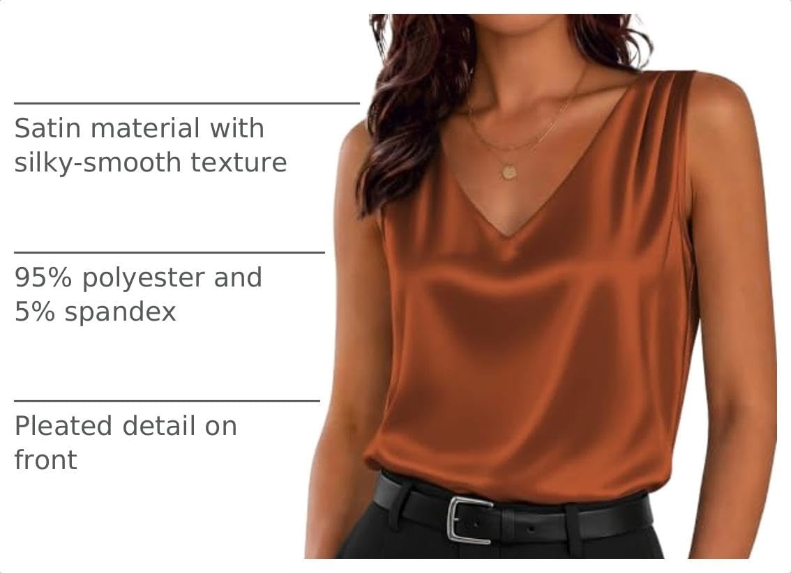 image:imageZeagoo Womens Silk Satin Camisole Tank Tops V Neck Blouses Work ShirtsCaramel