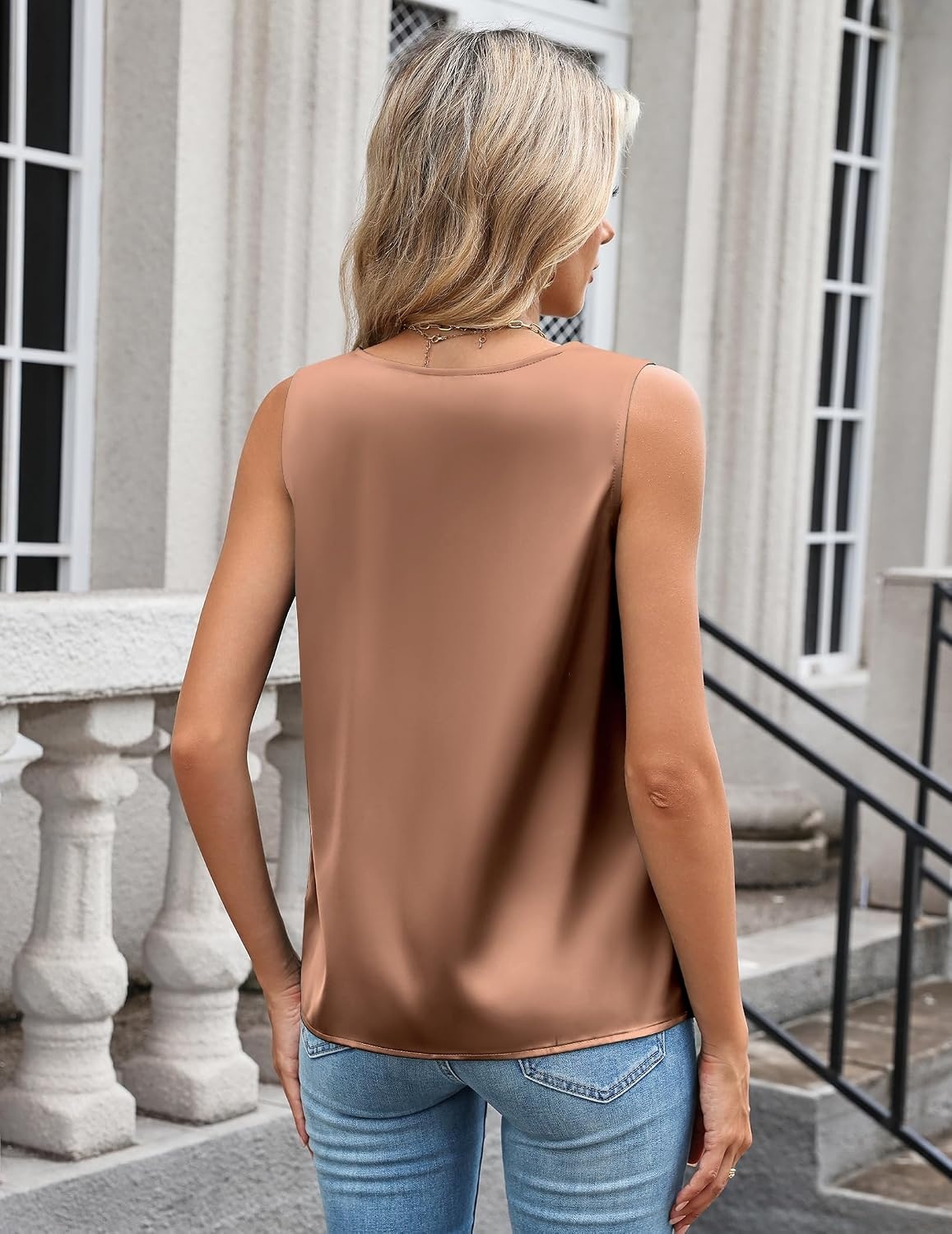 image:imageZeagoo Womens Silk Satin Camisole Tank Tops V Neck Blouses Work ShirtsDark Khaki
