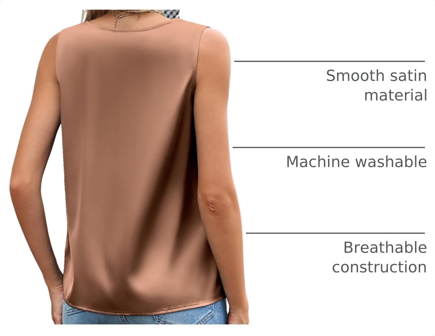 image:imageZeagoo Womens Silk Satin Camisole Tank Tops V Neck Blouses Work ShirtsDark Khaki