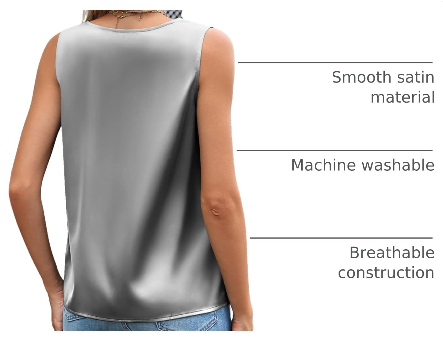 image:imageZeagoo Womens Silk Satin Camisole Tank Tops V Neck Blouses Work ShirtsGray