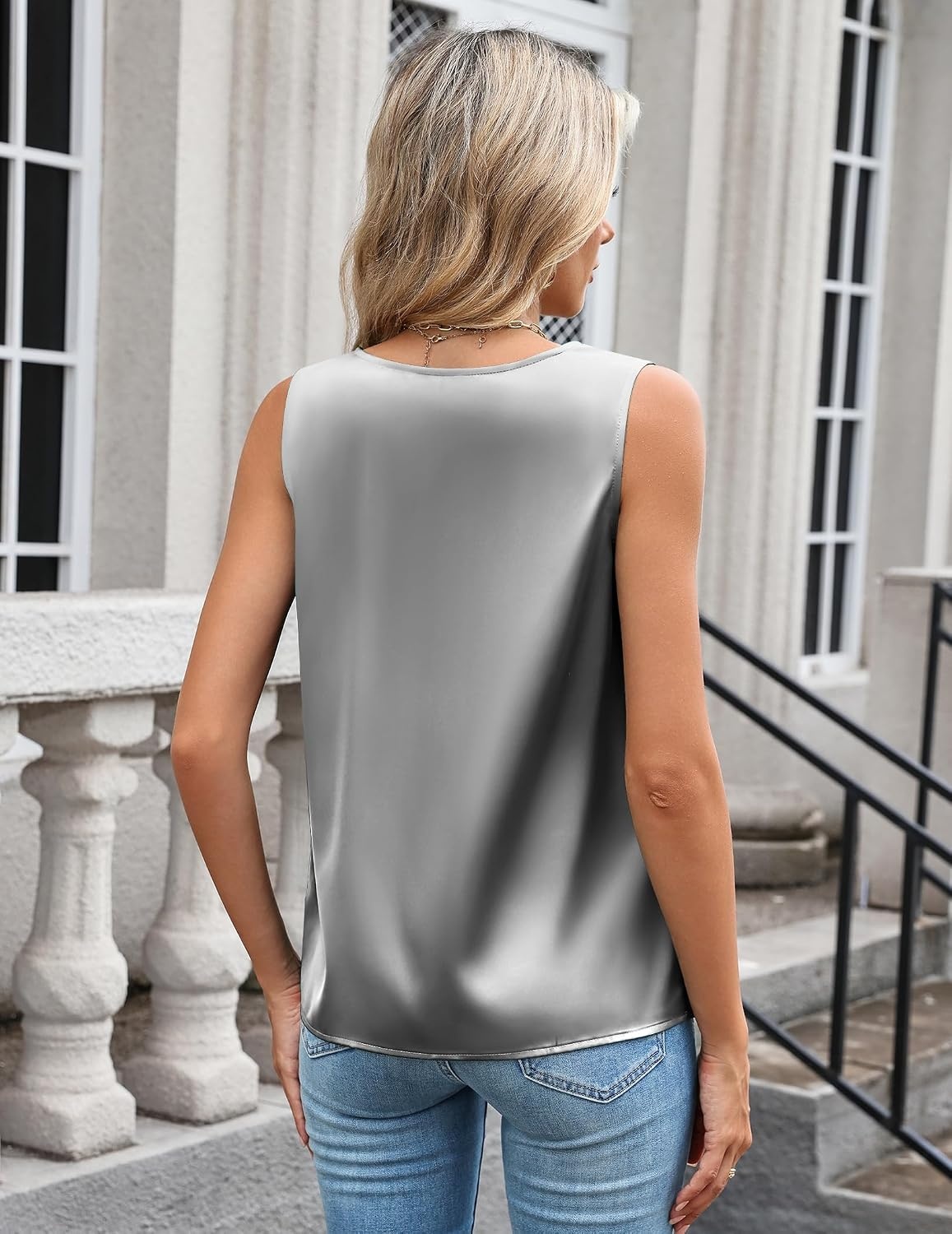 image:imageZeagoo Womens Silk Satin Camisole Tank Tops V Neck Blouses Work ShirtsGray