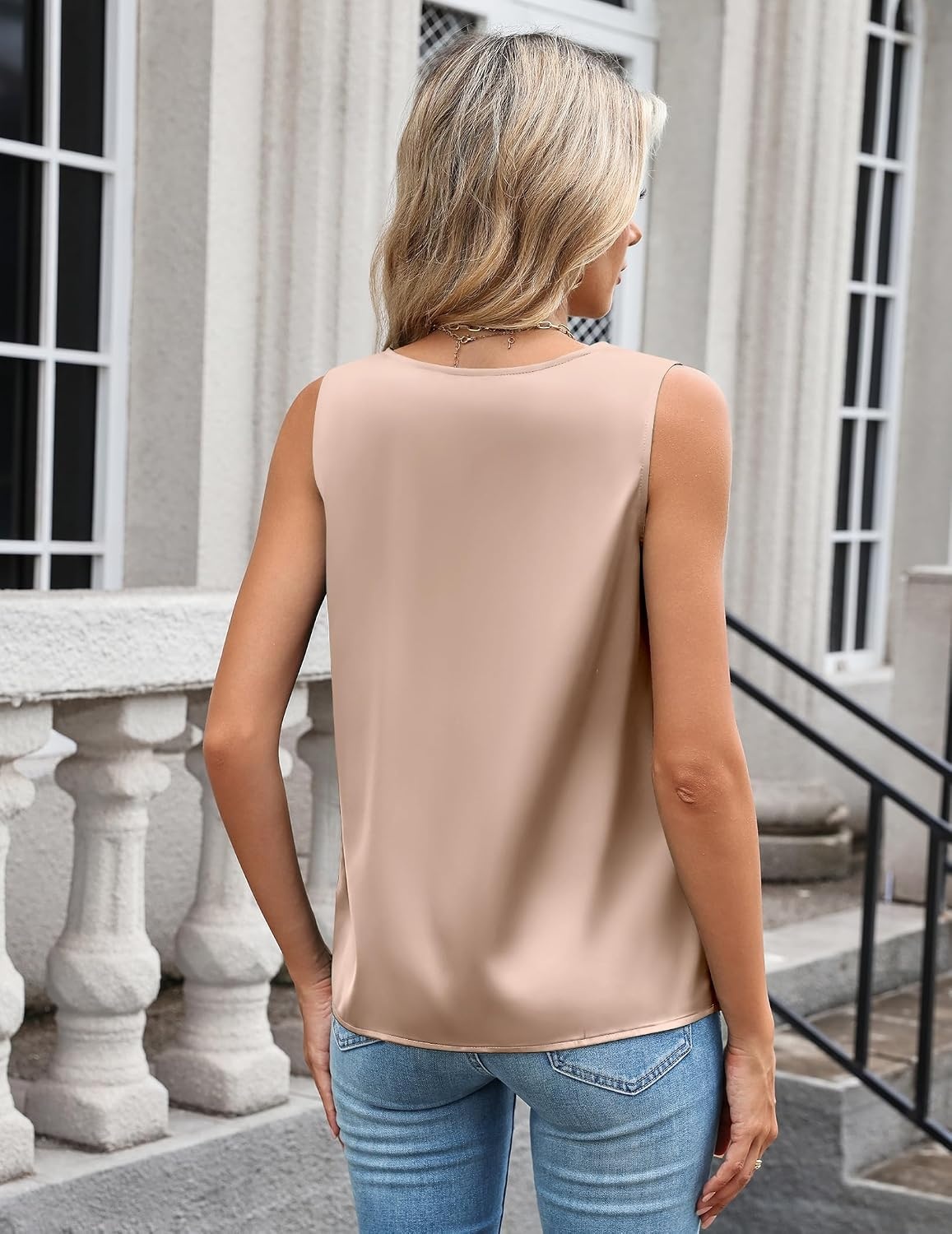 image:imageZeagoo Womens Silk Satin Camisole Tank Tops V Neck Blouses Work ShirtsLight Khaki