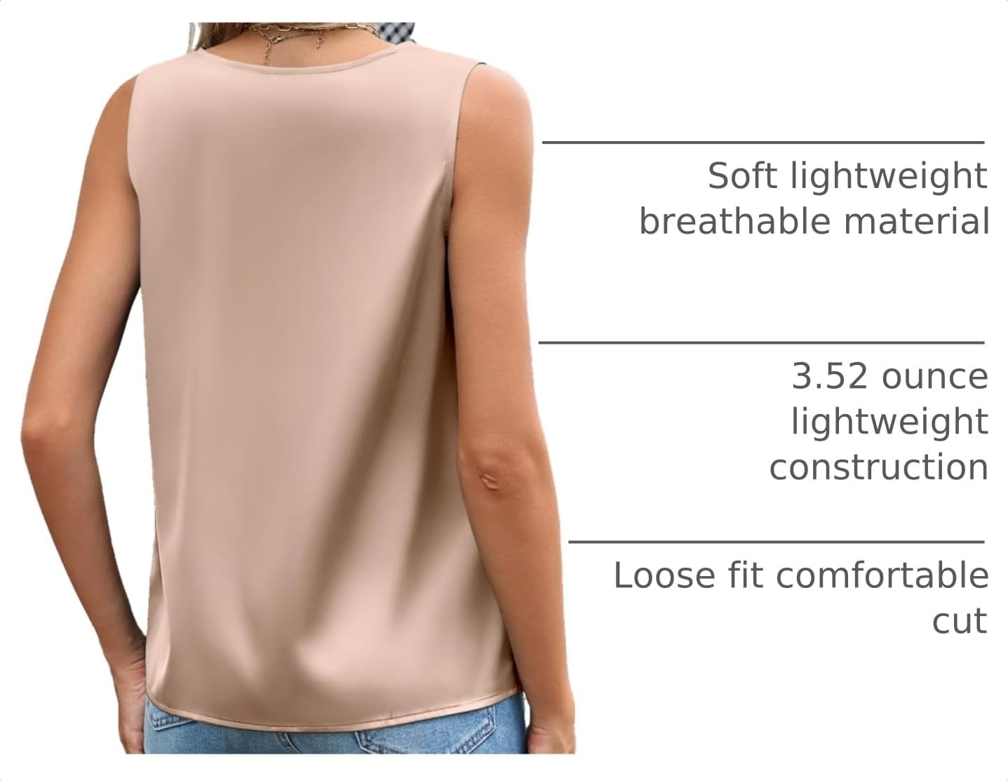 image:imageZeagoo Womens Silk Satin Camisole Tank Tops V Neck Blouses Work ShirtsLight Khaki
