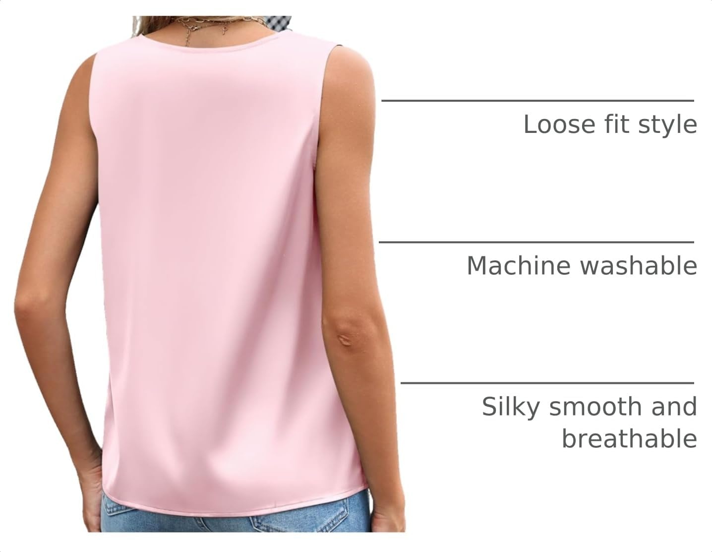 image:imageZeagoo Womens Silk Satin Camisole Tank Tops V Neck Blouses Work ShirtsLight Pink