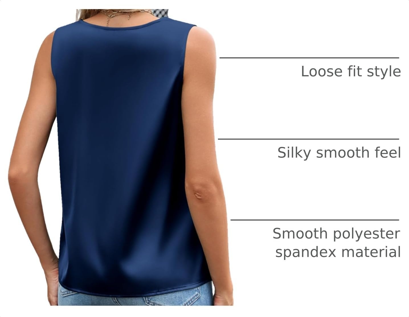 image:imageZeagoo Womens Silk Satin Camisole Tank Tops V Neck Blouses Work ShirtsNavy Blue