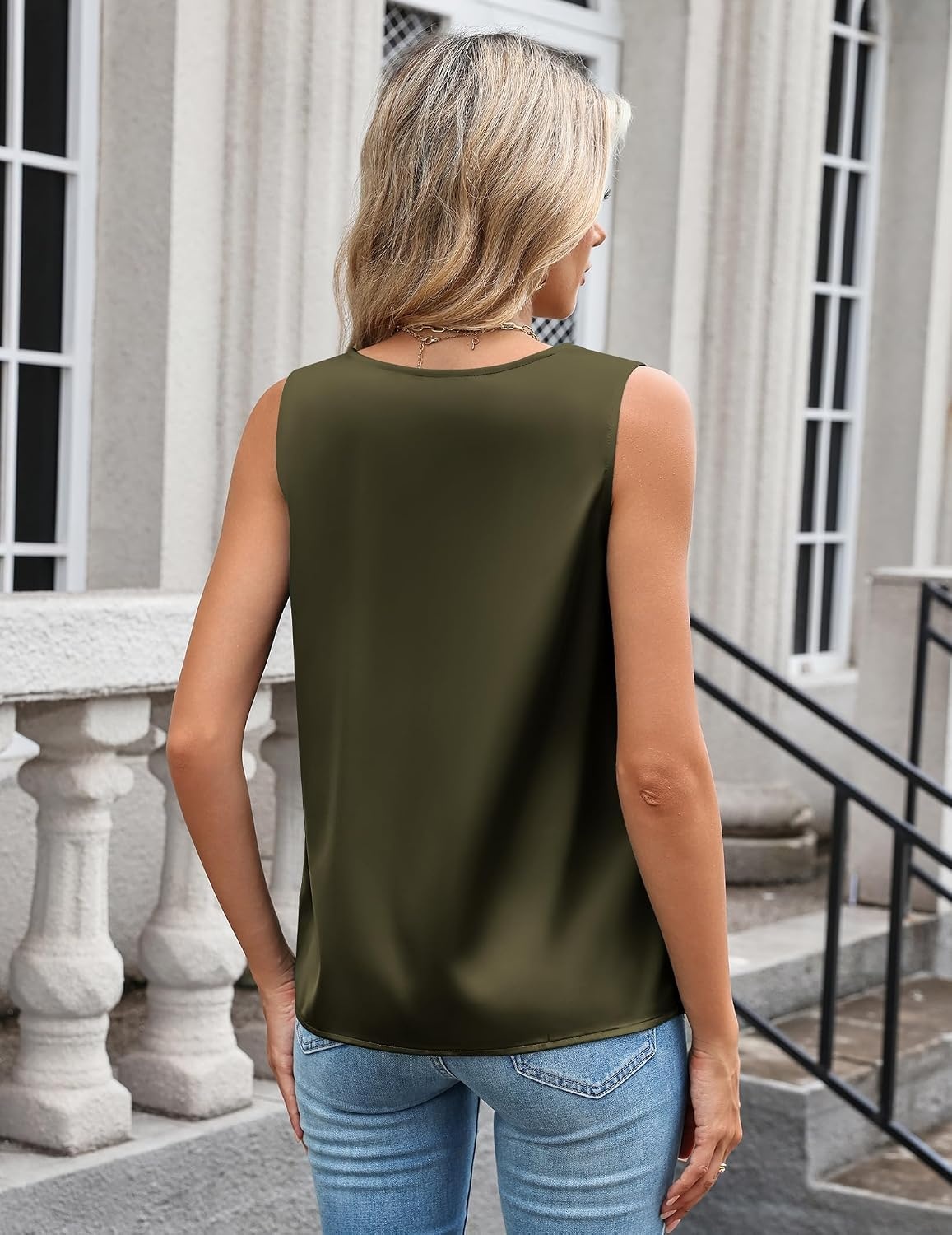 image:imageZeagoo Womens Silk Satin Camisole Tank Tops V Neck Blouses Work ShirtsOlive Green