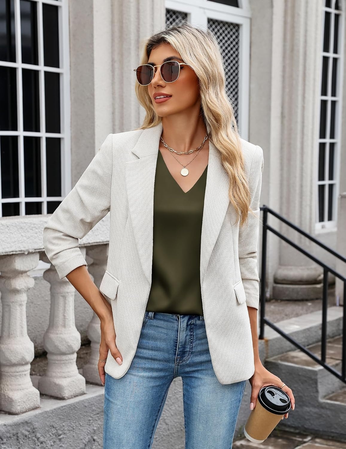 image:imageZeagoo Womens Silk Satin Camisole Tank Tops V Neck Blouses Work ShirtsOlive Green