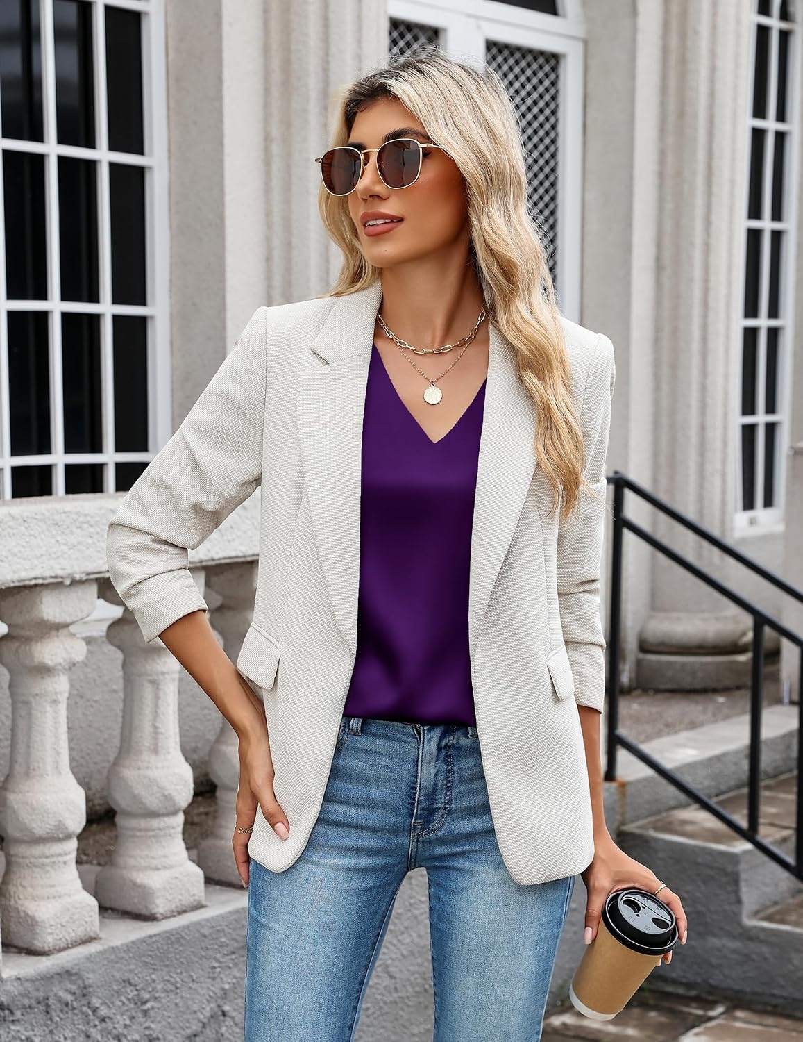 image:imageZeagoo Womens Silk Satin Camisole Tank Tops V Neck Blouses Work ShirtsPurple