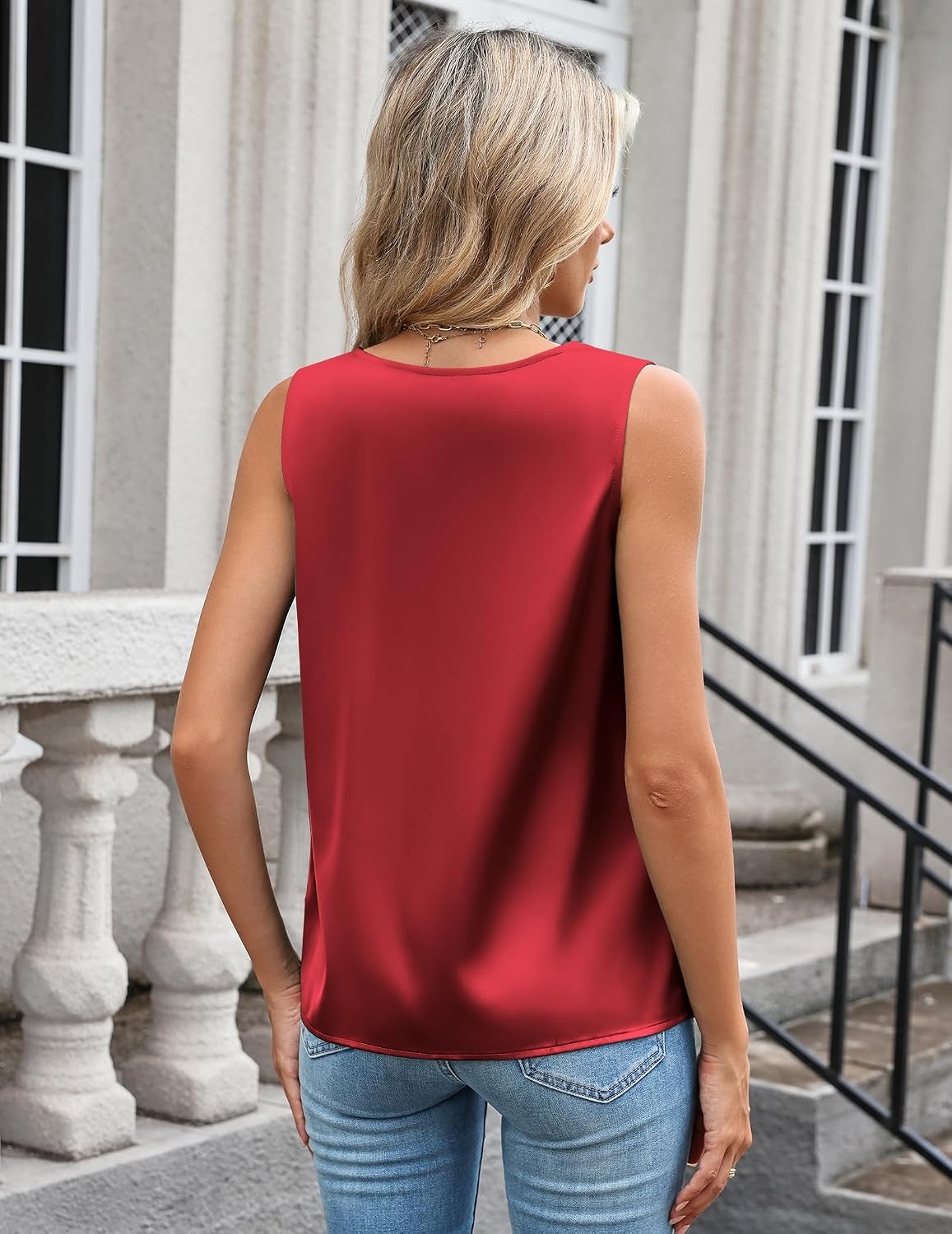 image:imageZeagoo Womens Silk Satin Camisole Tank Tops V Neck Blouses Work ShirtsRed