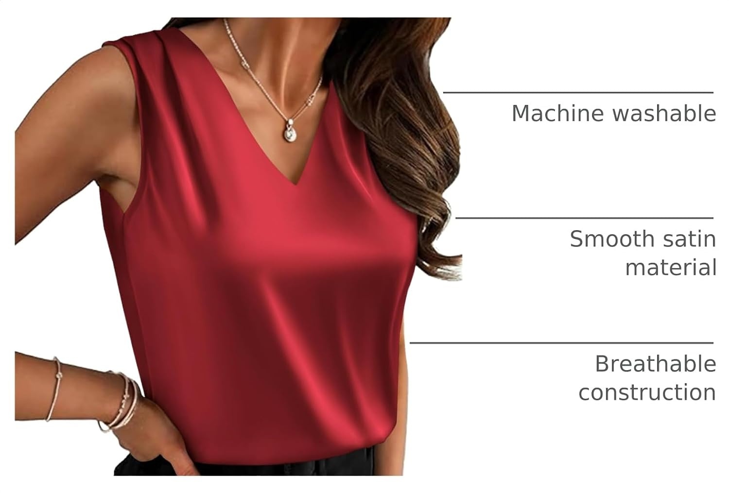 image:imageZeagoo Womens Silk Satin Camisole Tank Tops V Neck Blouses Work ShirtsRed