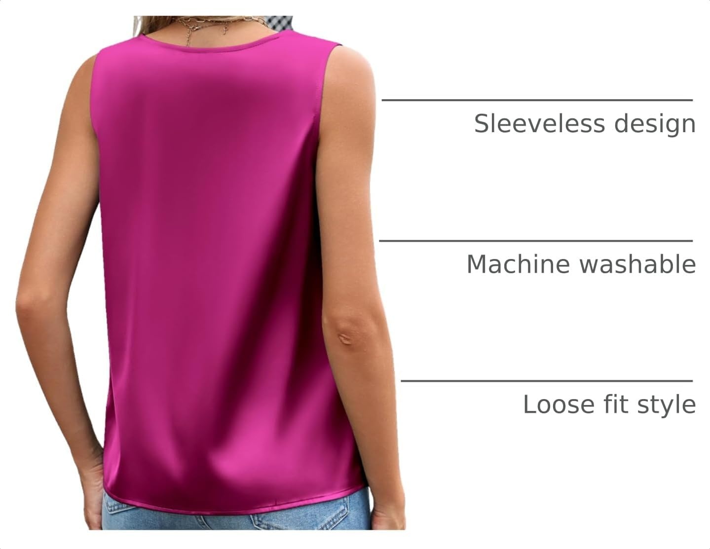 image:imageZeagoo Womens Silk Satin Camisole Tank Tops V Neck Blouses Work ShirtsRose Red