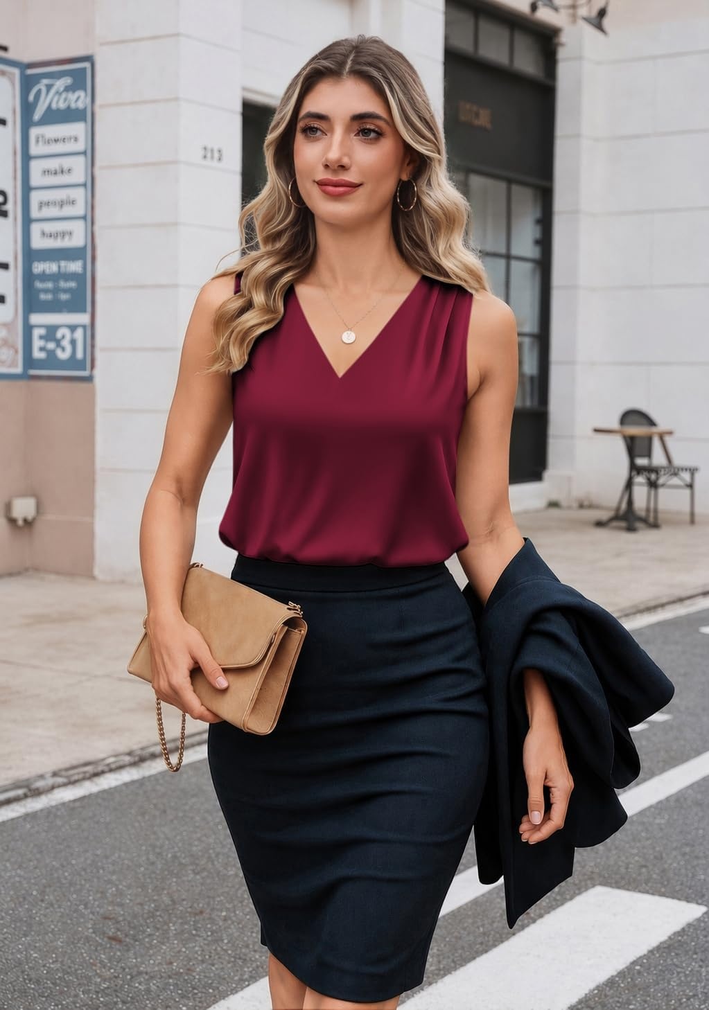 image:imageZeagoo Womens Silk Satin Camisole Tank Tops V Neck Blouses Work ShirtsWine Red