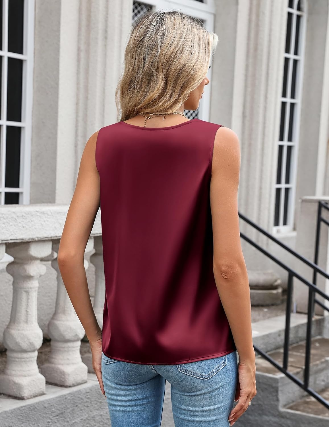 image:imageZeagoo Womens Silk Satin Camisole Tank Tops V Neck Blouses Work ShirtsWine Red