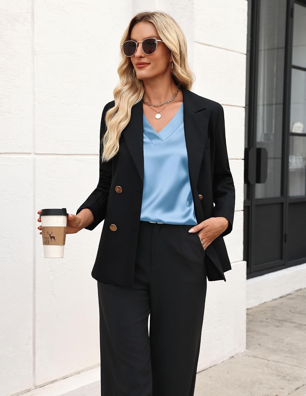 image:imageZeagoo Womens Silk Satin Tank Tops V Neck Camisoles Sleeveless BlousesLight Blue