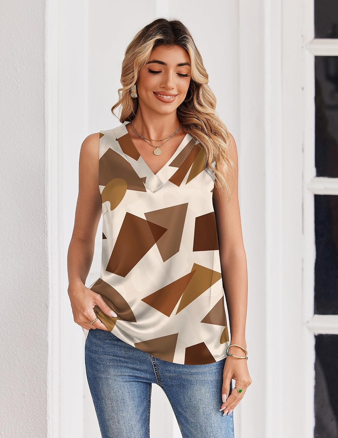 image:imageZeagoo Womens Silk Satin Tank Tops V Neck Camisoles Sleeveless BlousesPjh587