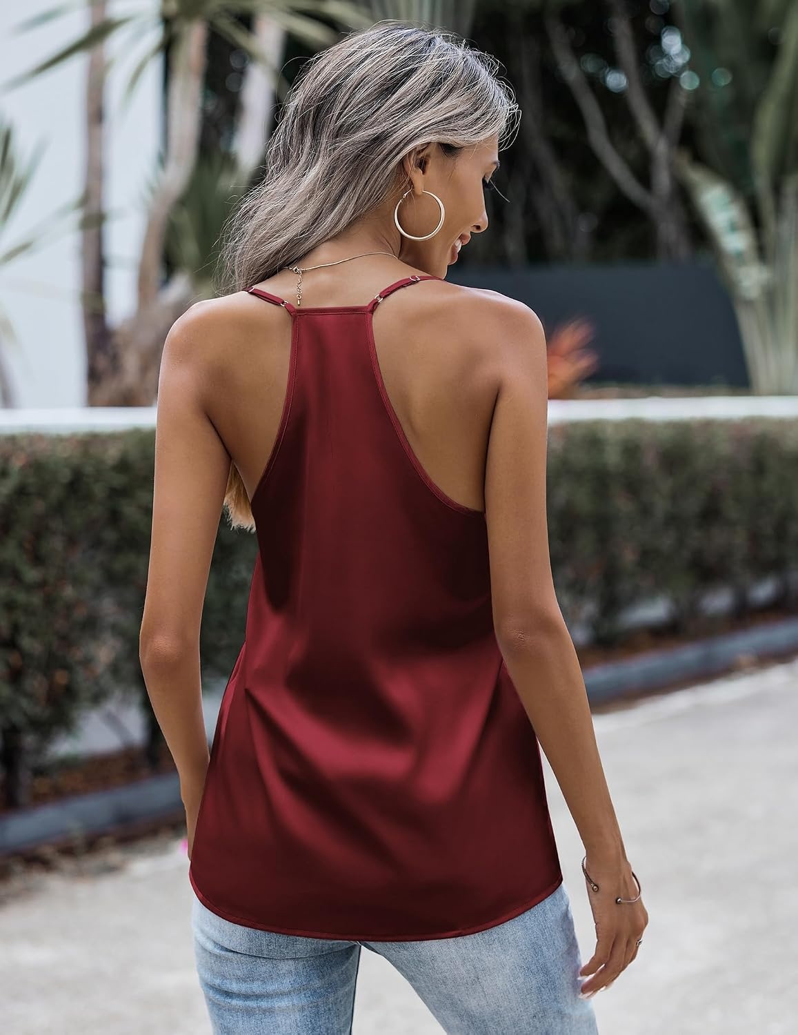 image:imageZeagoo Womens Silk Satin Tank Tops V Neck Sleeveless Blouse Camisole TopWine Red