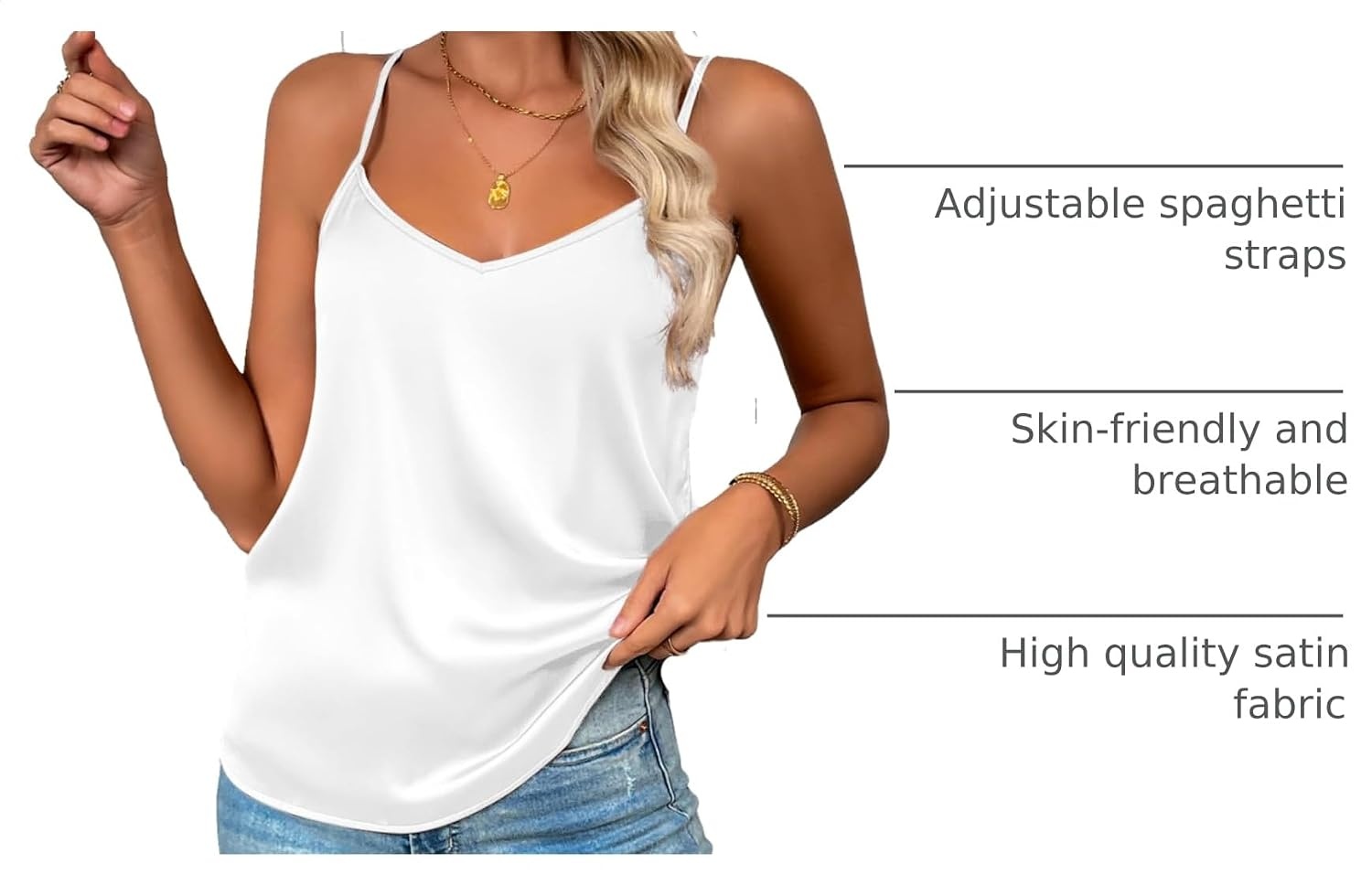 image:imageZeagoo Womens Silk Satin Tank Tops V Neck Sleeveless Camisole Basic Blouse2 Pack Light Graywhite