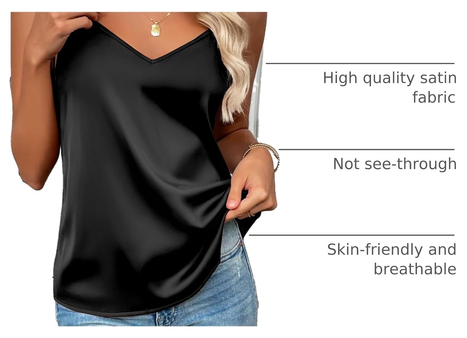 image:imageZeagoo Womens Silk Satin Tank Tops V Neck Sleeveless Camisole Basic Blouse2 Pack Whiteblack