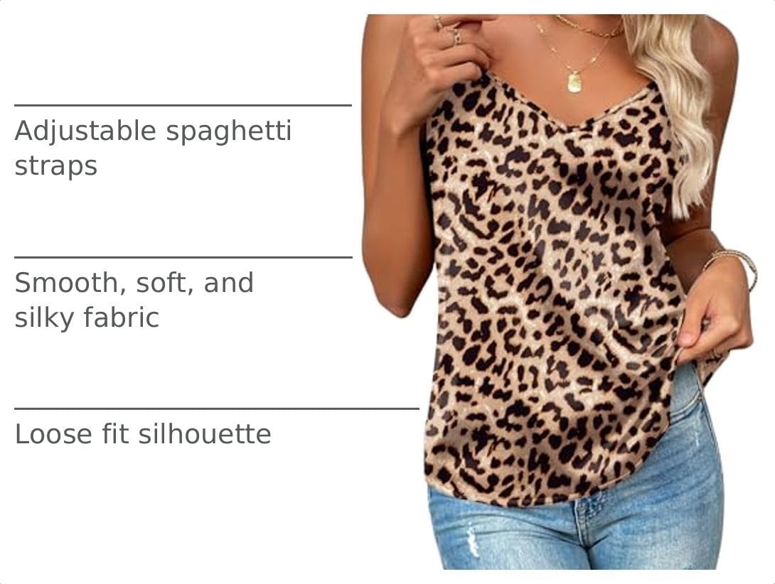 image:imageZeagoo Womens Silk Satin Tank Tops V Neck Sleeveless Camisole Basic BlouseLeopard
