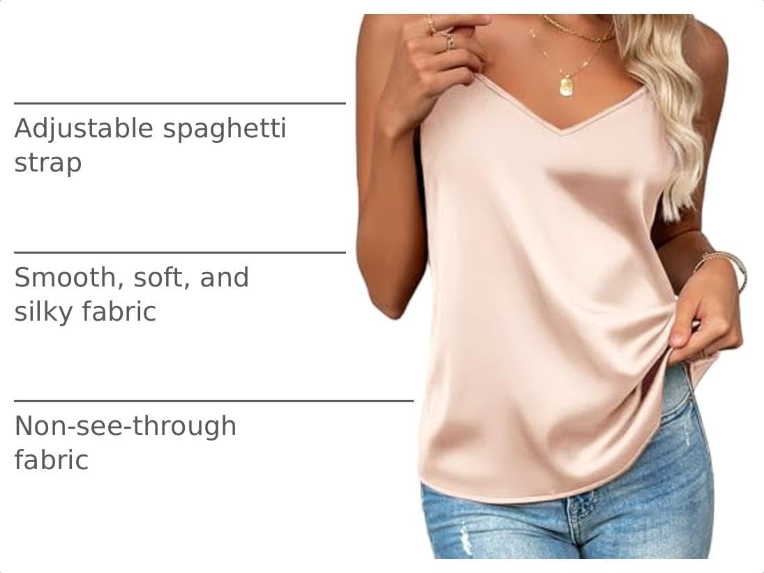 image:imageZeagoo Womens Silk Satin Tank Tops V Neck Sleeveless Camisole Basic BlouseLight Champagne