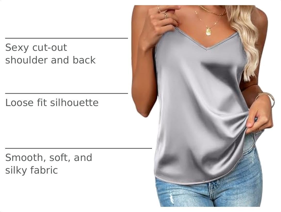 image:imageZeagoo Womens Silk Satin Tank Tops V Neck Sleeveless Camisole Basic BlouseLight Gray