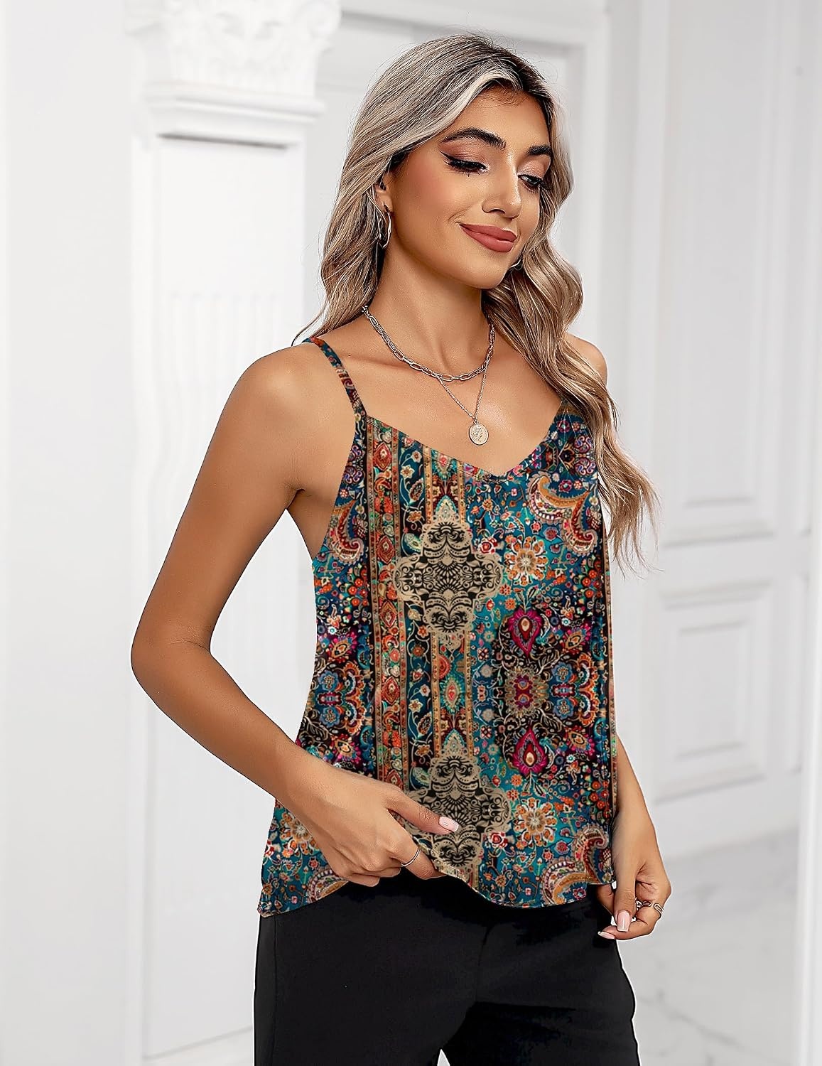 image:imageZeagoo Womens Silk Satin Tank Tops V Neck Sleeveless Camisole Basic BlouseMz721