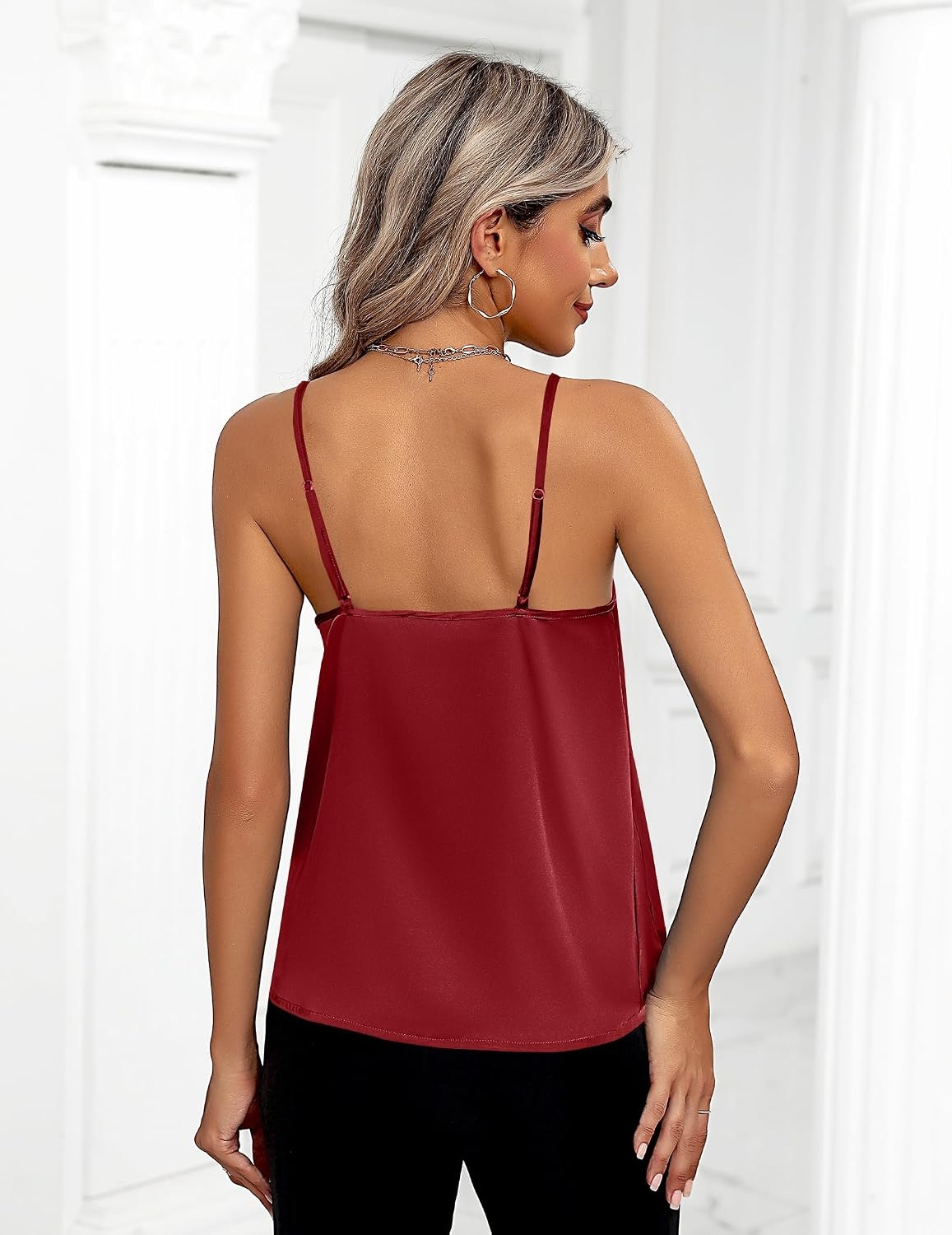 image:imageZeagoo Womens Silk Satin Tank Tops V Neck Sleeveless Camisole Basic BlouseRed