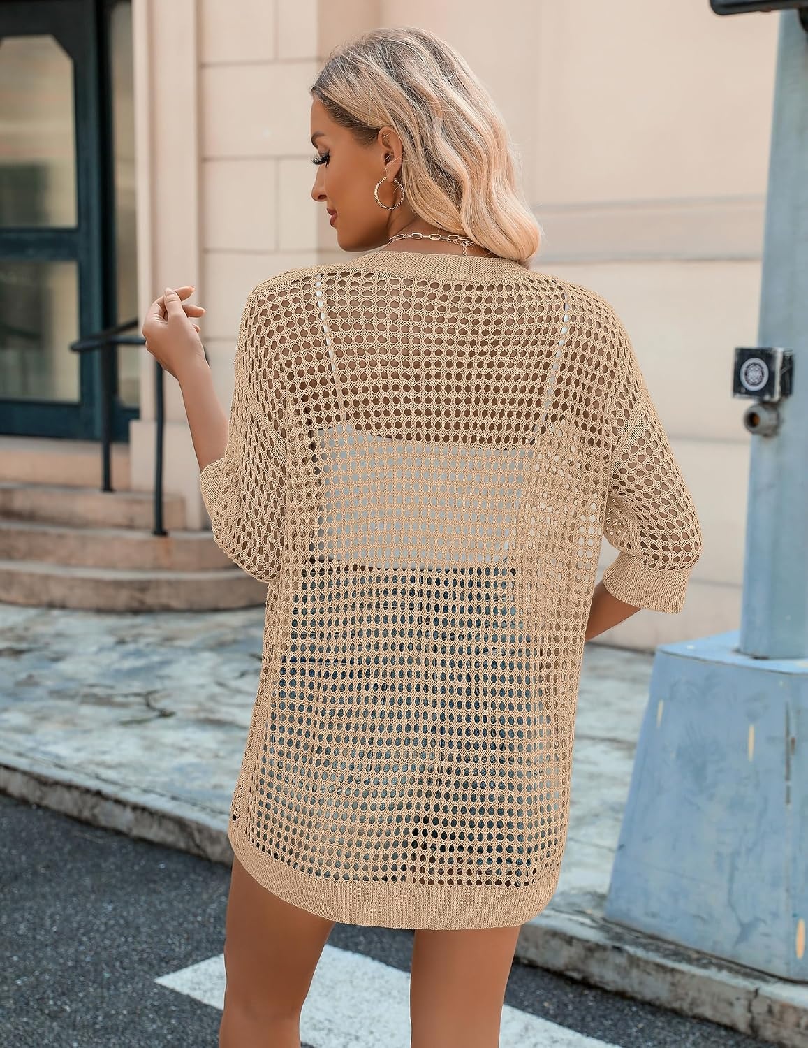 image:imageZeagoo Womens Summer Crochet Cardigan Boho Kimono Oversized Sweater TopsKhaki