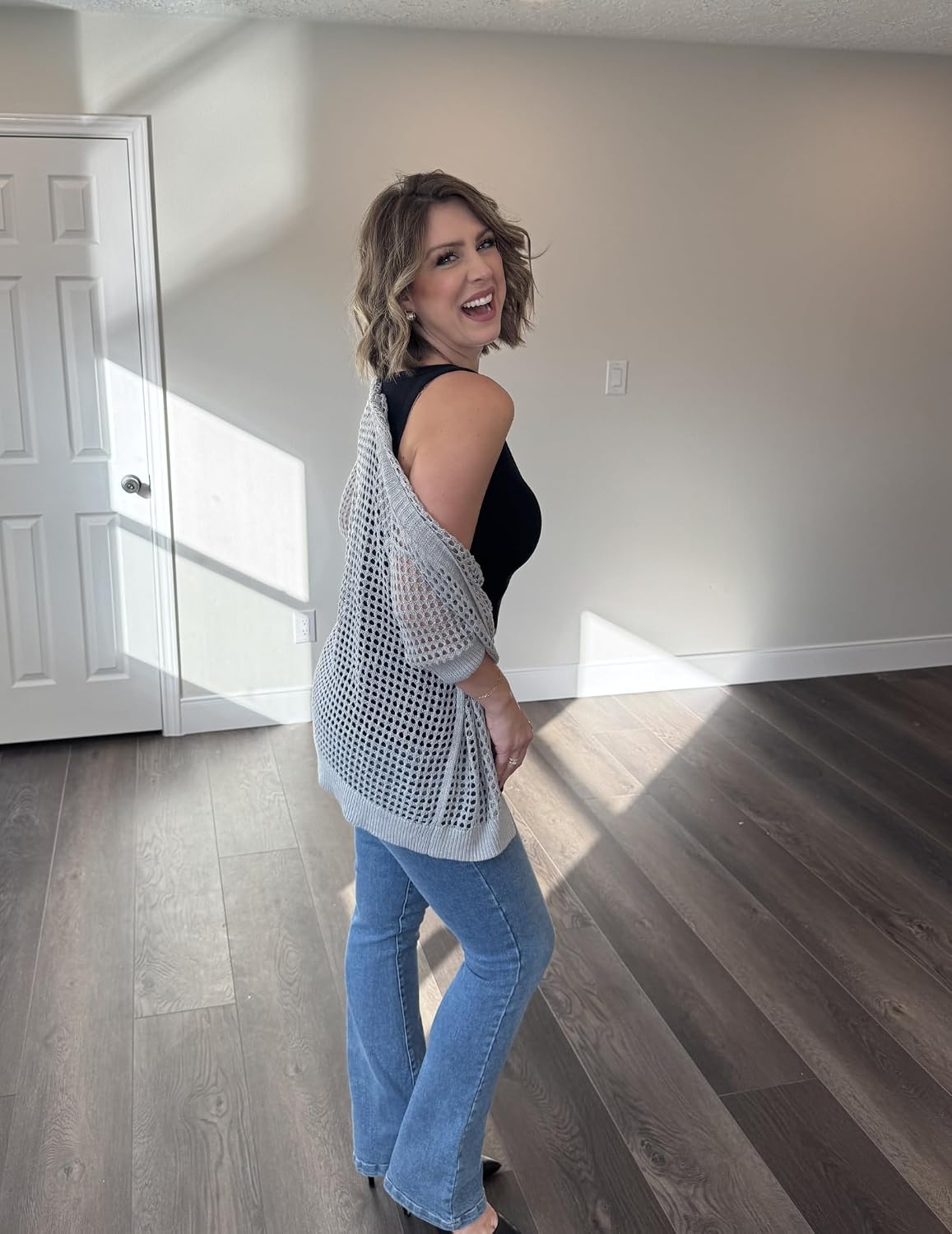 image:imageZeagoo Womens Summer Crochet Cardigan Boho Kimono Oversized Sweater TopsLight Grey