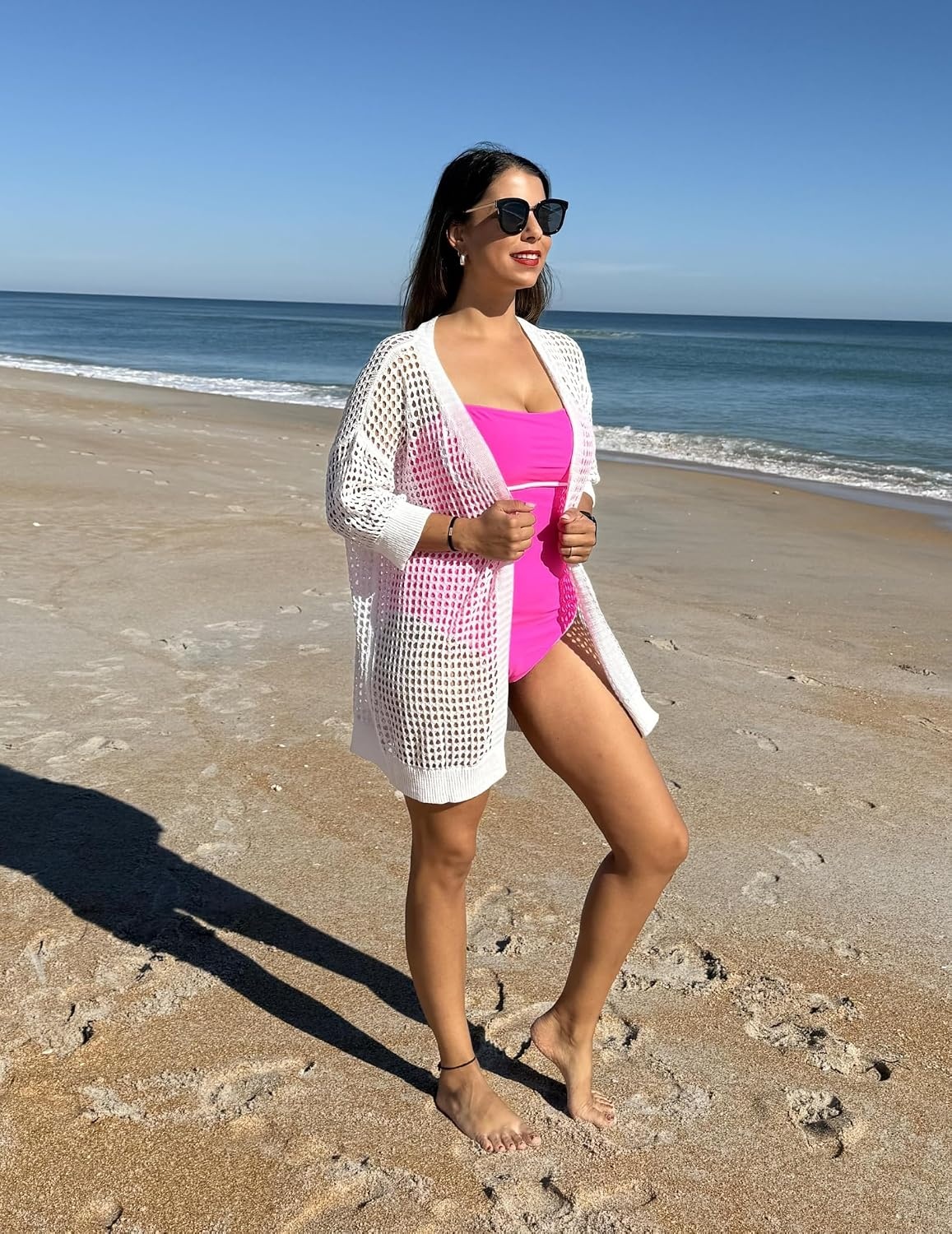 image:imageZeagoo Womens Summer Crochet Cardigan Boho Kimono Oversized Sweater TopsWhite