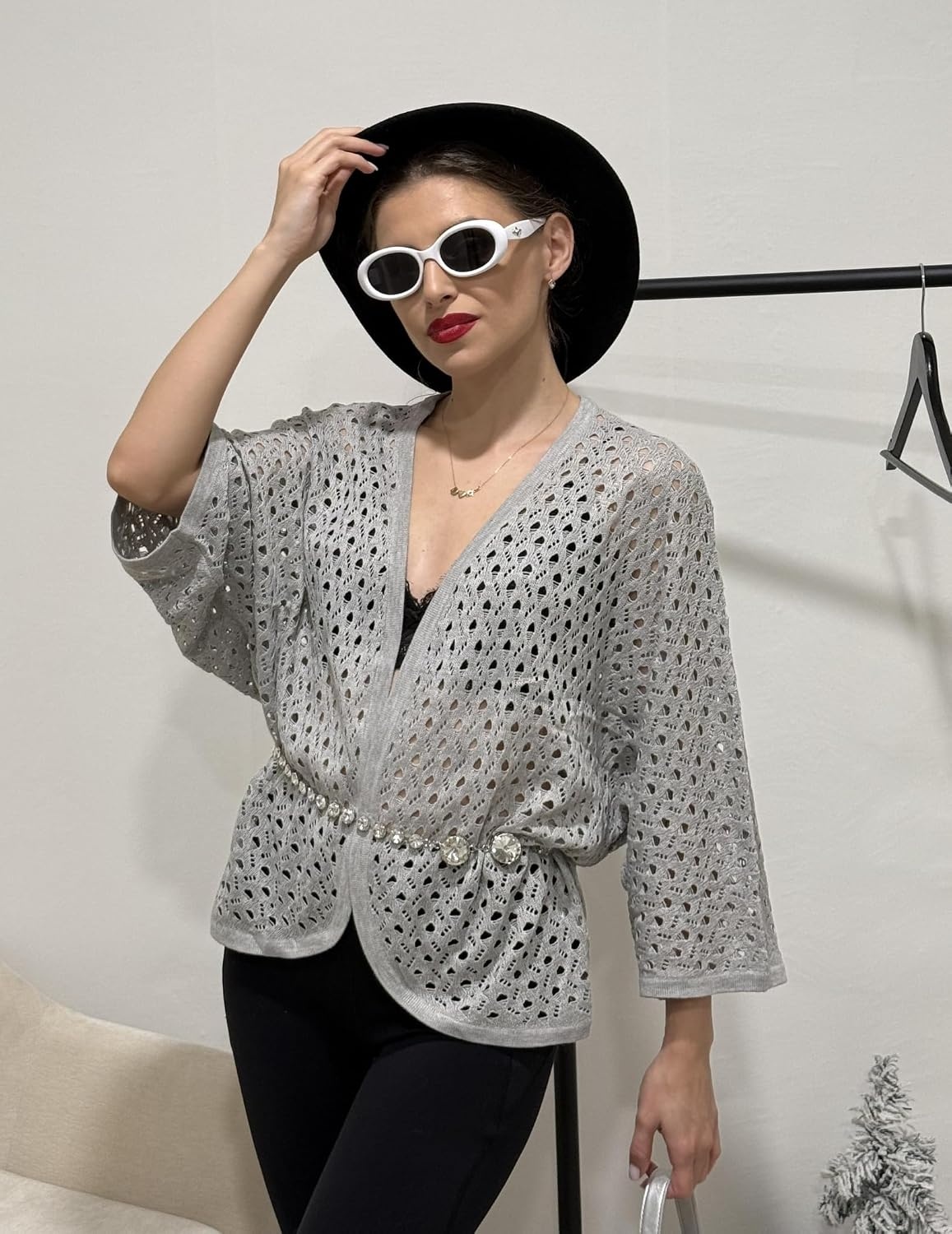 image:imageZeagoo Womens Summer Crochet Cardigan Sweaters 34 Sleeve Batwing KimonoGrey