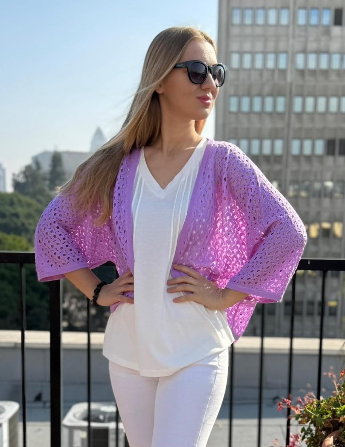 image:imageZeagoo Womens Summer Crochet Cardigan Sweaters 34 Sleeve Batwing KimonoPurple