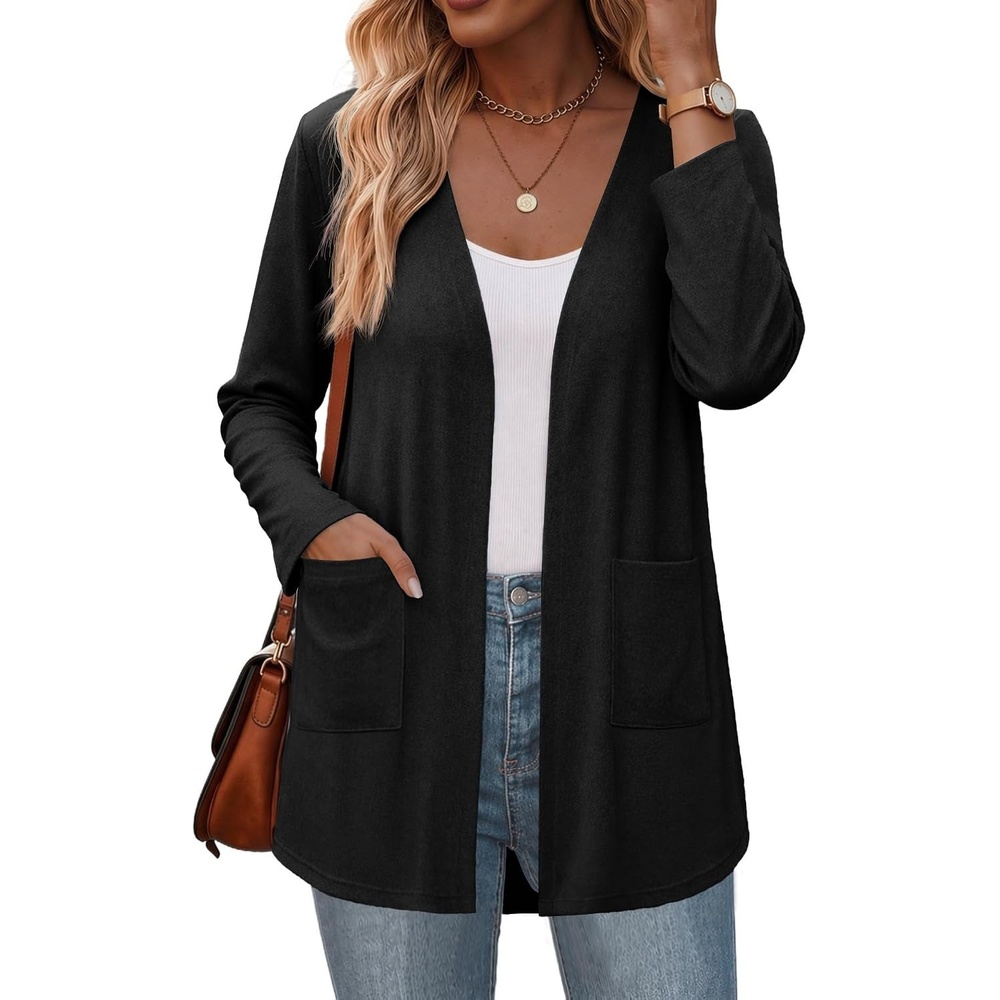 image:imageZeagoo Cardigan Sweaters for Women 2026 Loose Fit Lightweight Fall OutfitsBlack