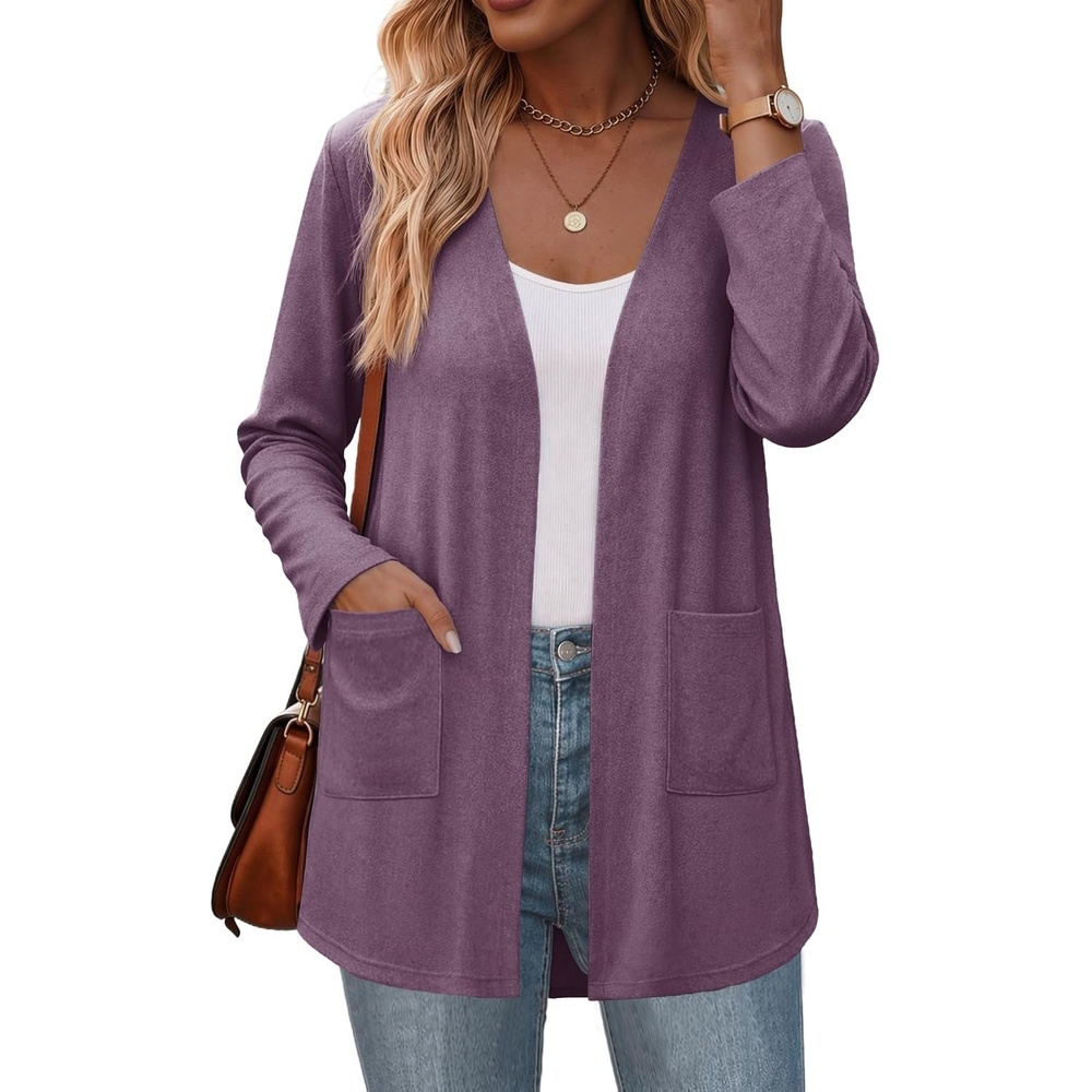 image:imageZeagoo Cardigan Sweaters for Women 2026 Loose Fit Lightweight Fall OutfitsPurple
