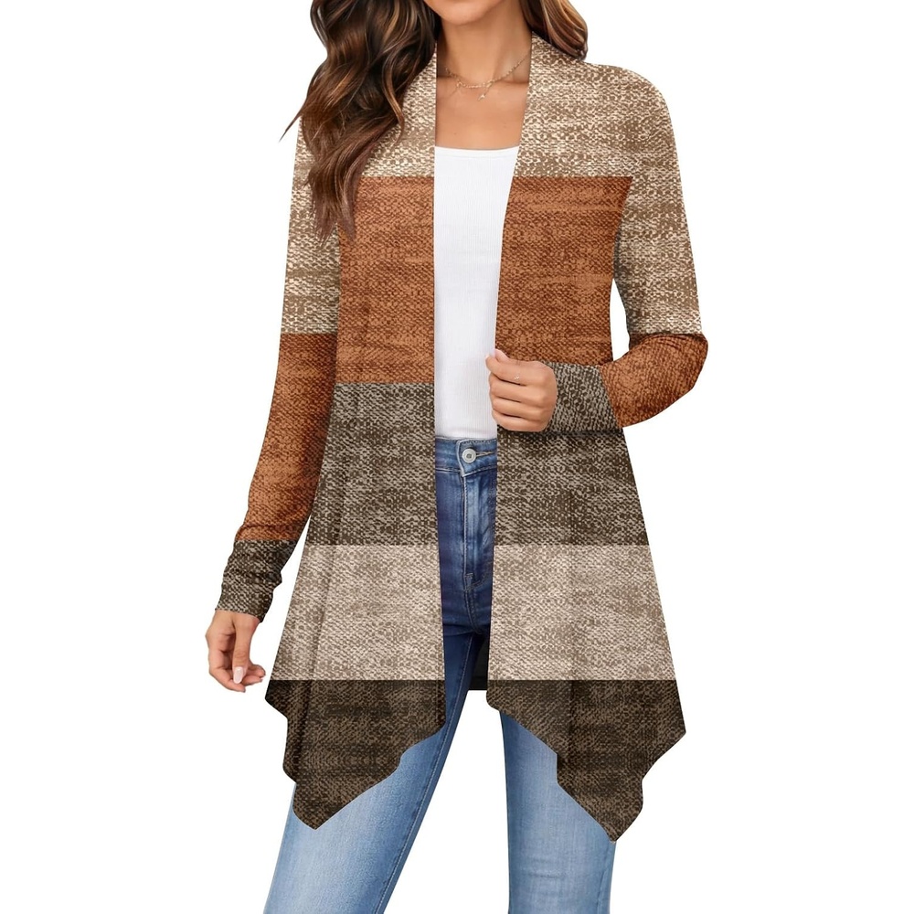 image:imageZeagoo Lightweight Cardigan for Women Long Sleeve Open Front CardigansColor Blockingjh398