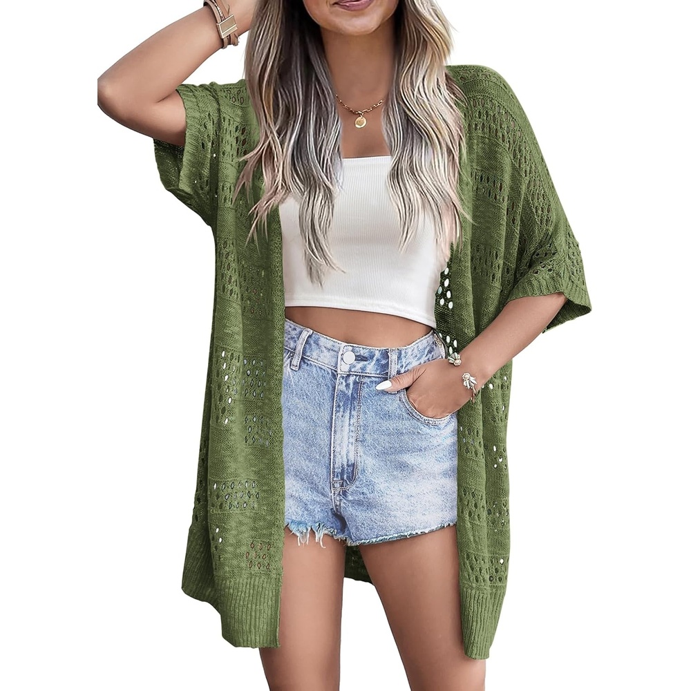 image:imageZeagoo Lightweight Summer Crochet Cardigan for WomenArmy Green