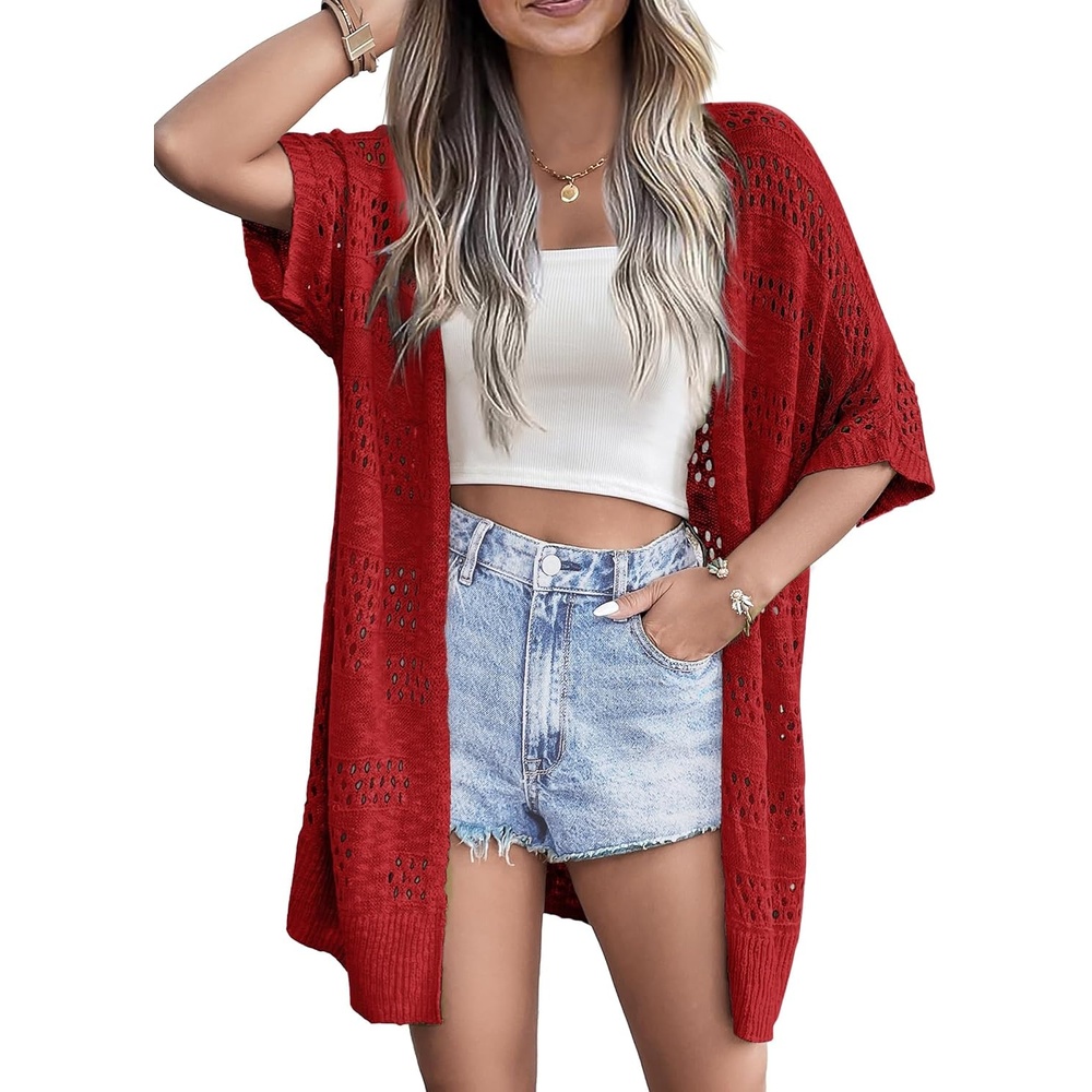 image:imageZeagoo Lightweight Summer Crochet Cardigan for WomenRed