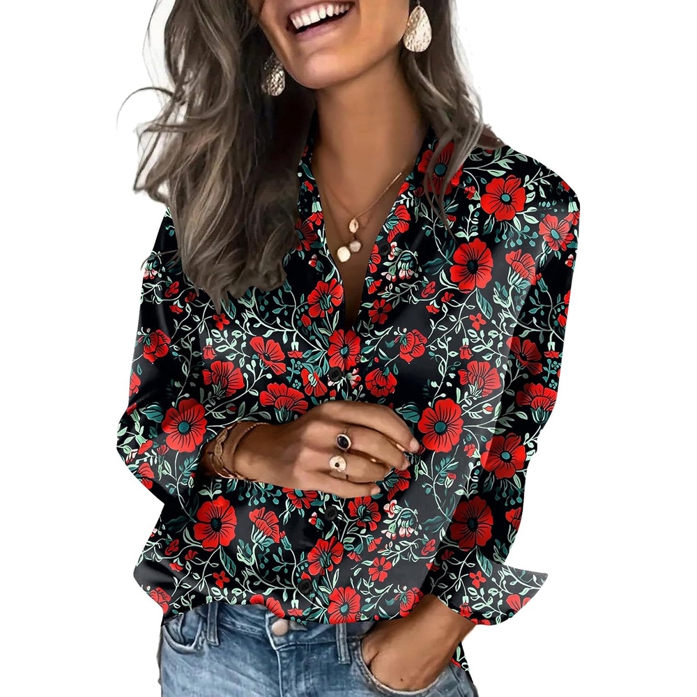 image:imageZeagoo Satin Blouses for Women Silk Button Down Shirts Long Sleeve TopsCrimson Nocturne