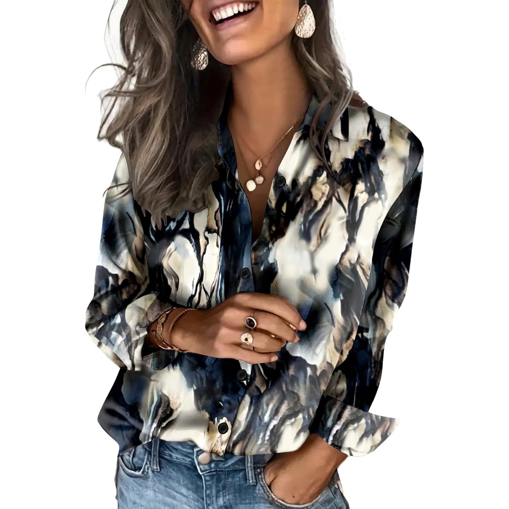 image:imageZeagoo Satin Blouses for Women Silk Button Down Shirts Long Sleeve TopsTie Dye