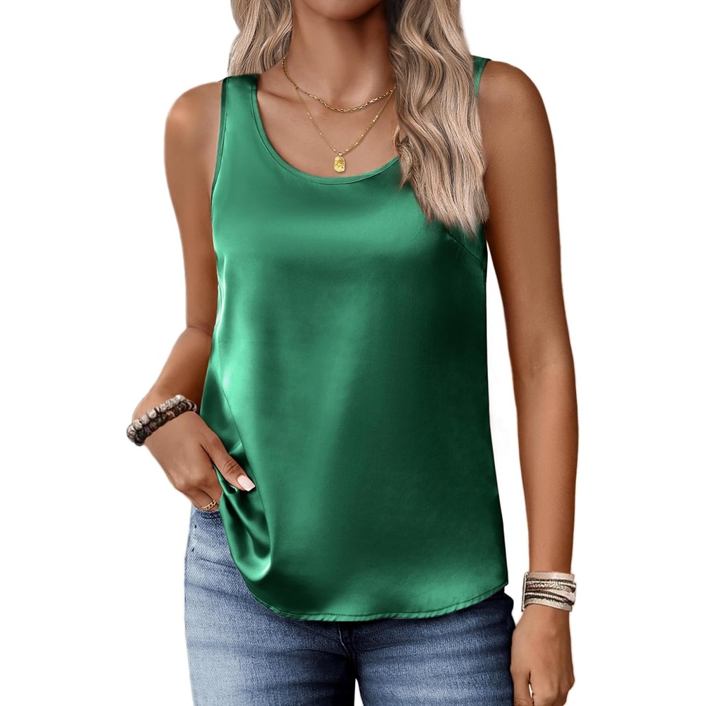 image:imageZeagoo Silk Satin Tank Tops for Women Scoop Neck Sleeveless Camisole TopsGreen
