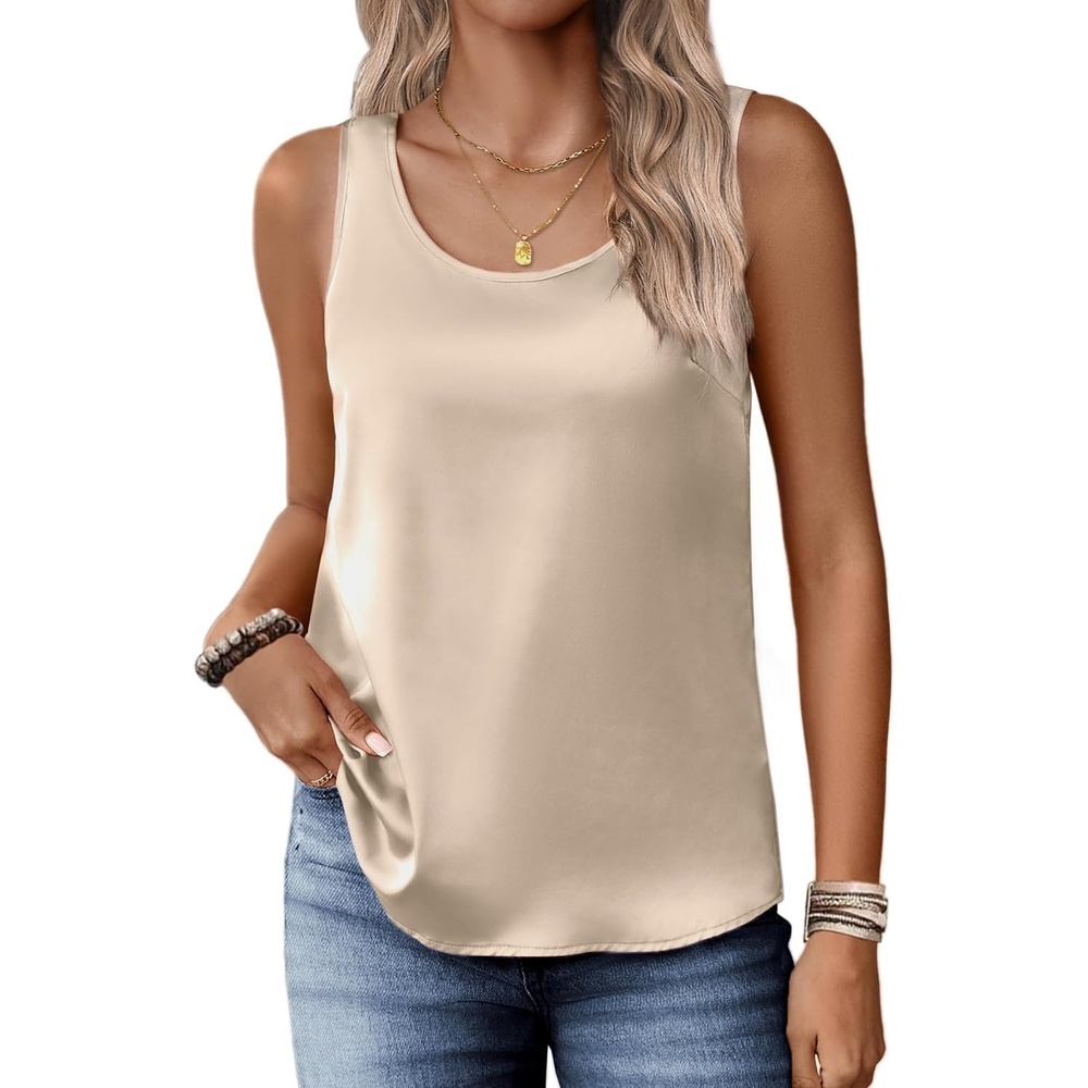 image:imageZeagoo Silk Satin Tank Tops for Women Scoop Neck Sleeveless Camisole TopsLight Champagne