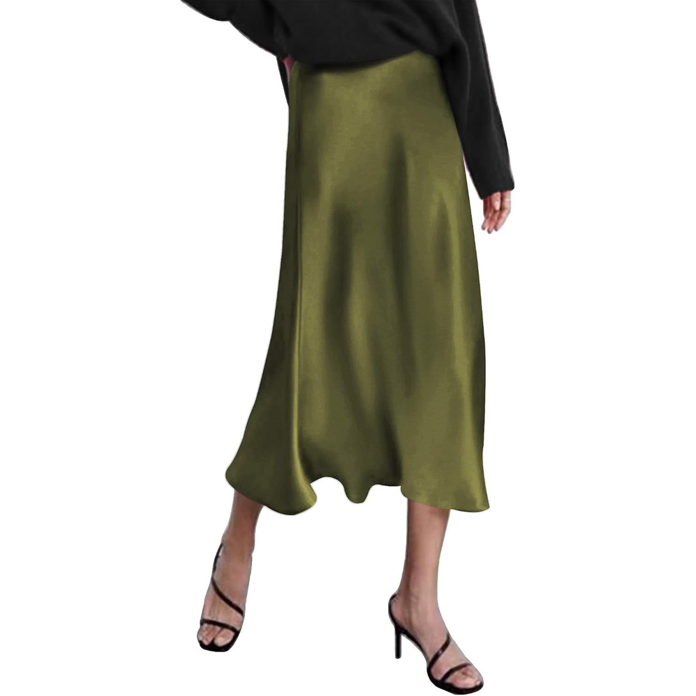 image:imageZeagoo Skirts for Women High Waist Skirt Elegant Midi Skirt SatinArmy Green