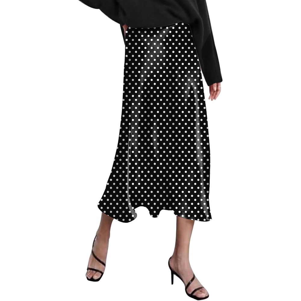 image:imageZeagoo Skirts for Women High Waist Skirt Elegant Midi Skirt SatinDot Black White