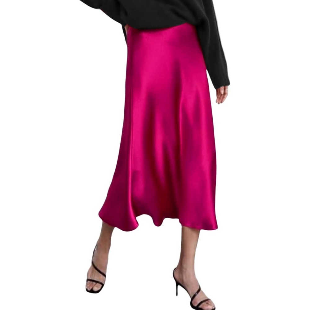 image:imageZeagoo Skirts for Women High Waist Skirt Elegant Midi Skirt SatinRose
